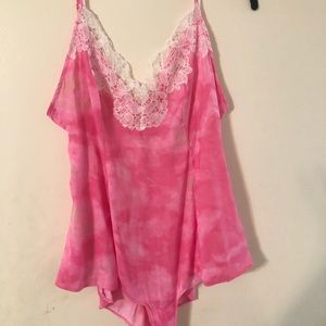 Free People Tie Dyed Pink Bodysuit w. Lace Detail